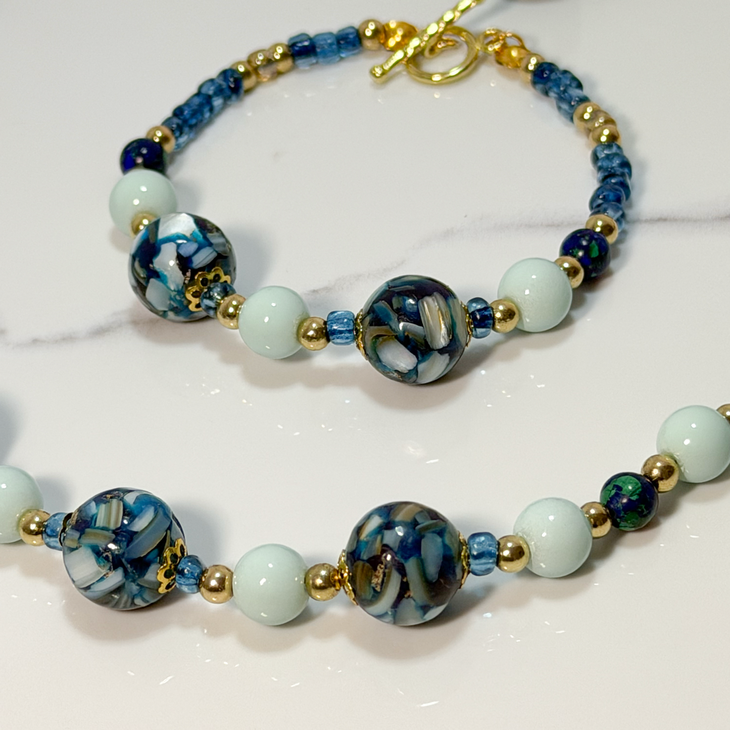 Ocean Mosaic Beaded Jewelry Set — Necklace, Bracelet & Earrings