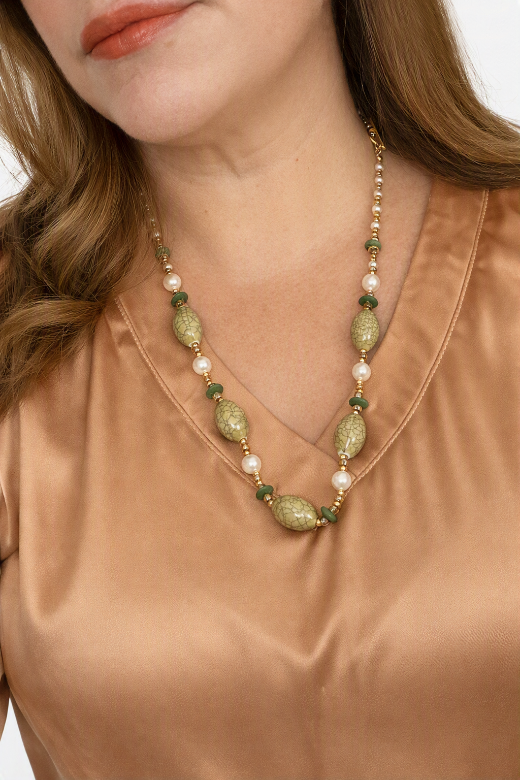 Golden Meadow Pearl & Agate-Style Necklace & Bracelet Set
