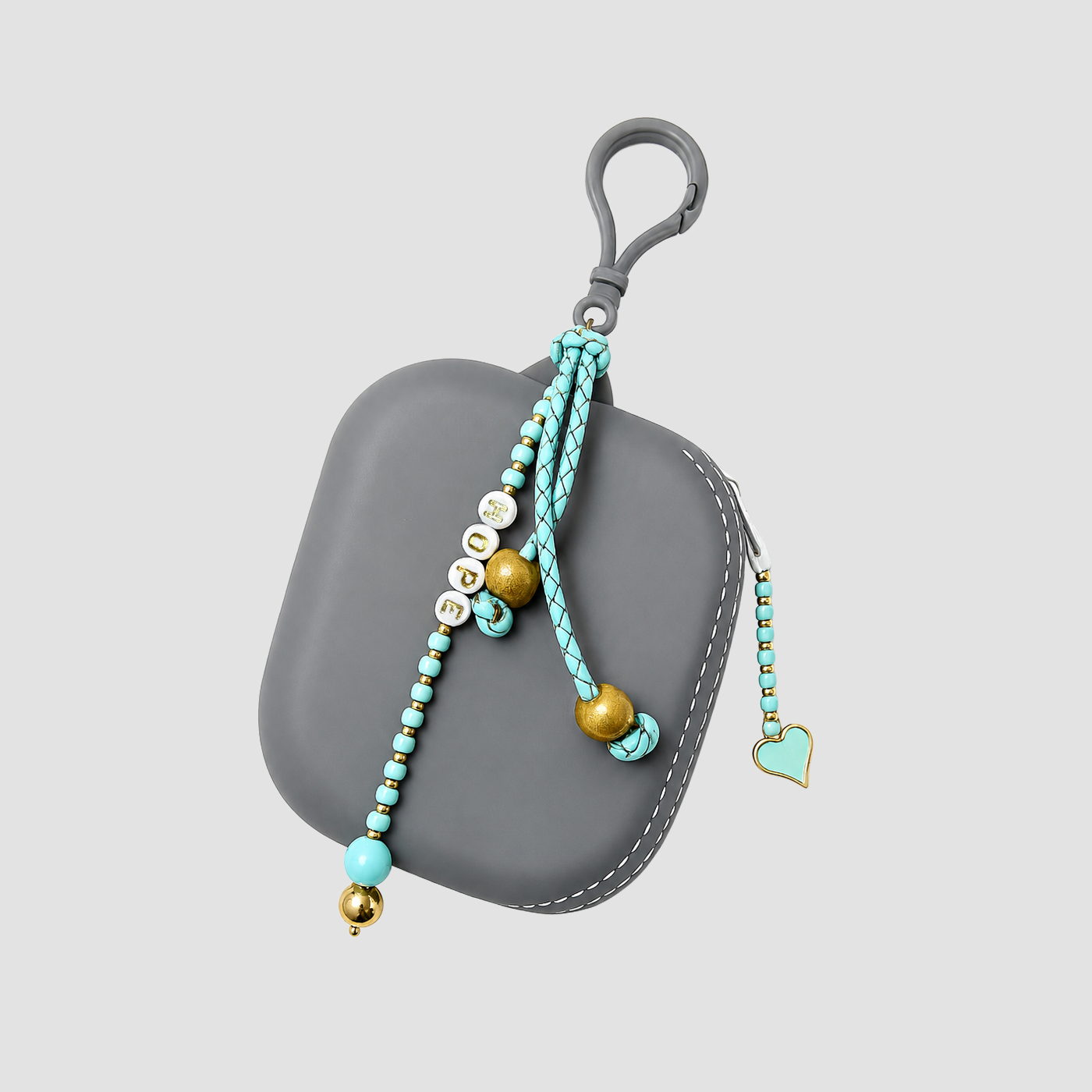 Beaded Charm Silicone Pouch Keychain