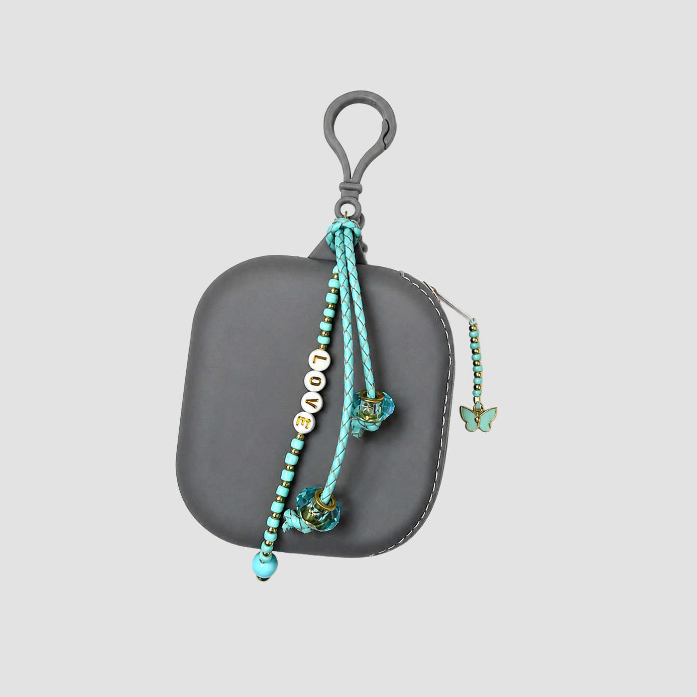 Beaded Charm Silicone Pouch Keychain