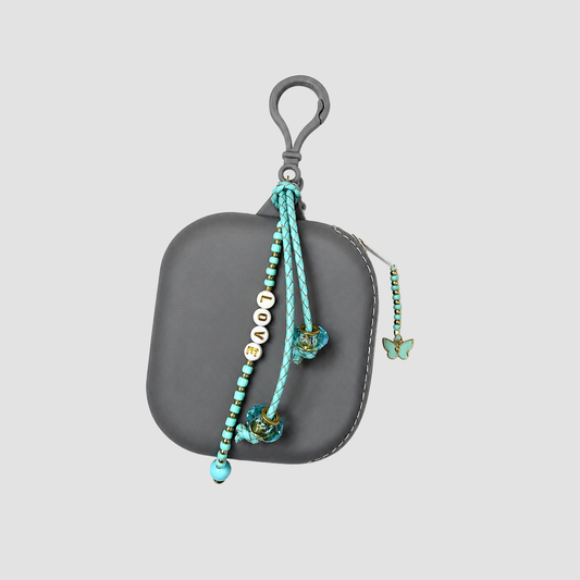 Beaded Charm Silicone Pouch Keychain