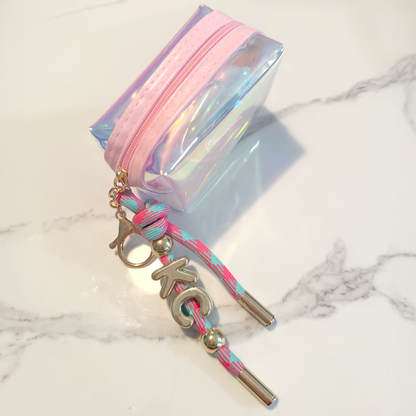 Holographic Initial Charm Pouch — Personalized Mini Bag Charm