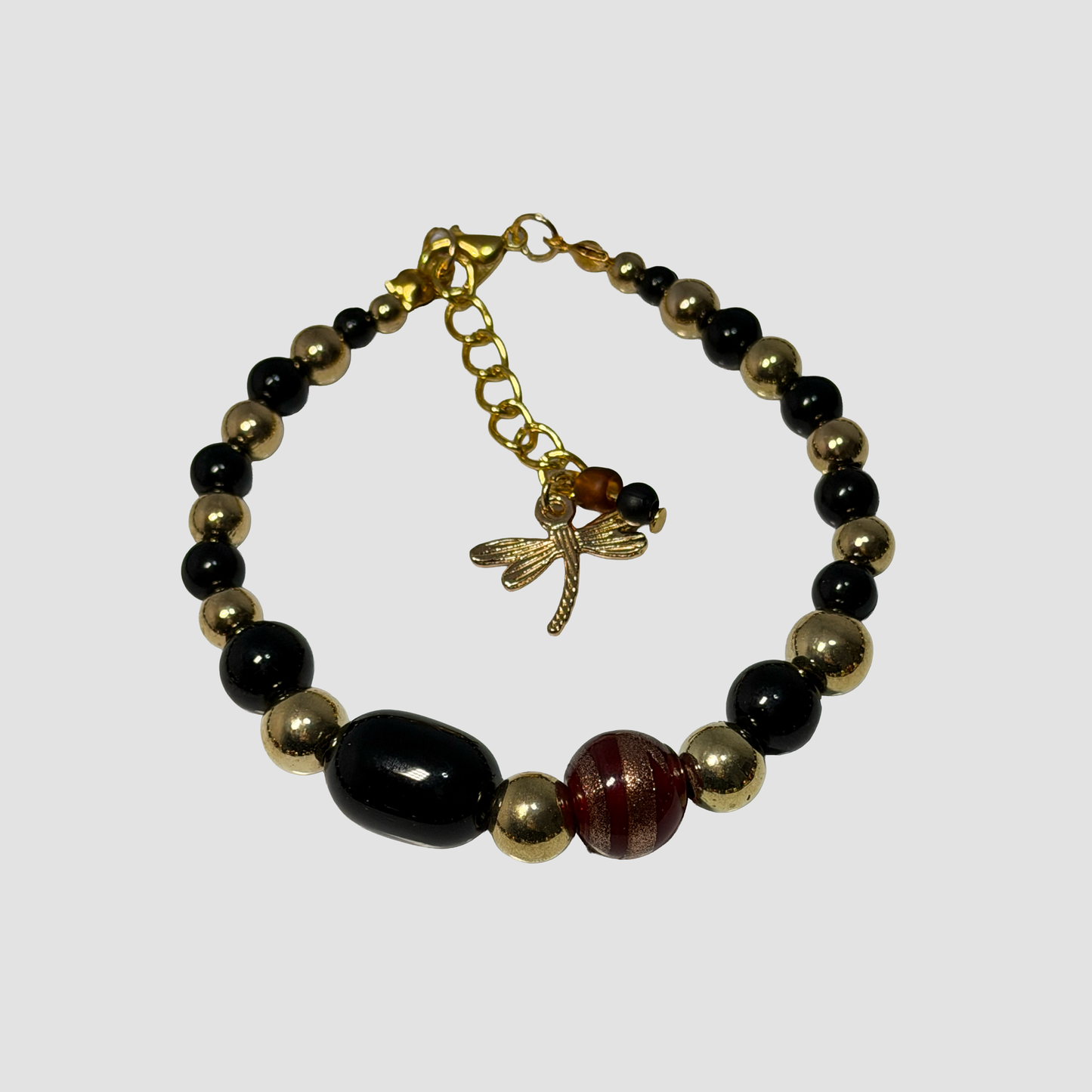 Burgundy & Black Dragonfly Beaded Necklace & Bracelet Set