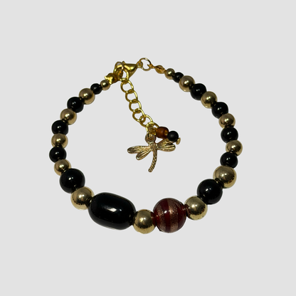 Burgundy & Black Dragonfly Beaded Necklace & Bracelet Set