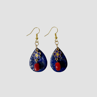 Cobalt Bloom Earrings – Handmade Polymer Clay Statement Earrings