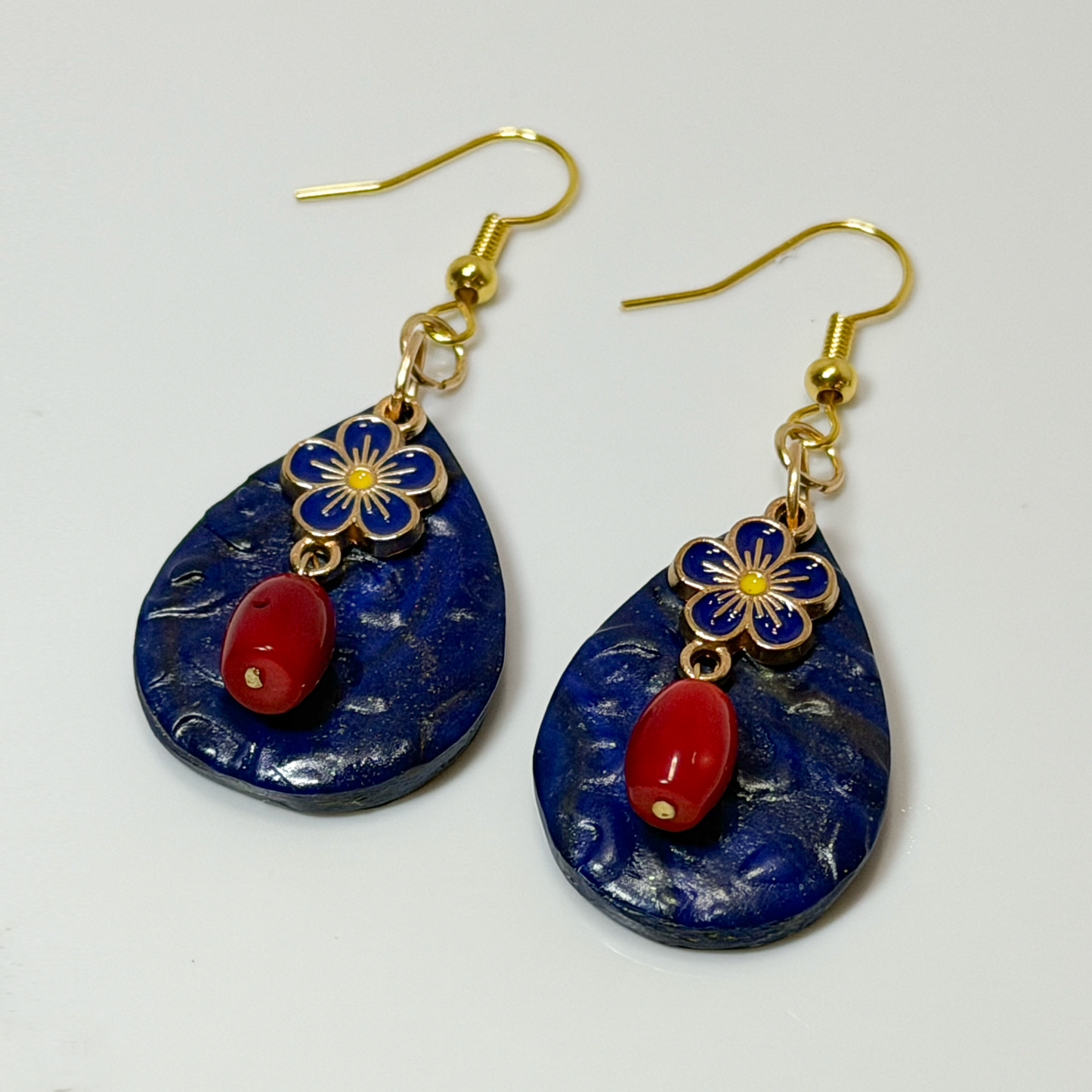 Cobalt Bloom Earrings – Handmade Polymer Clay Statement Earrings