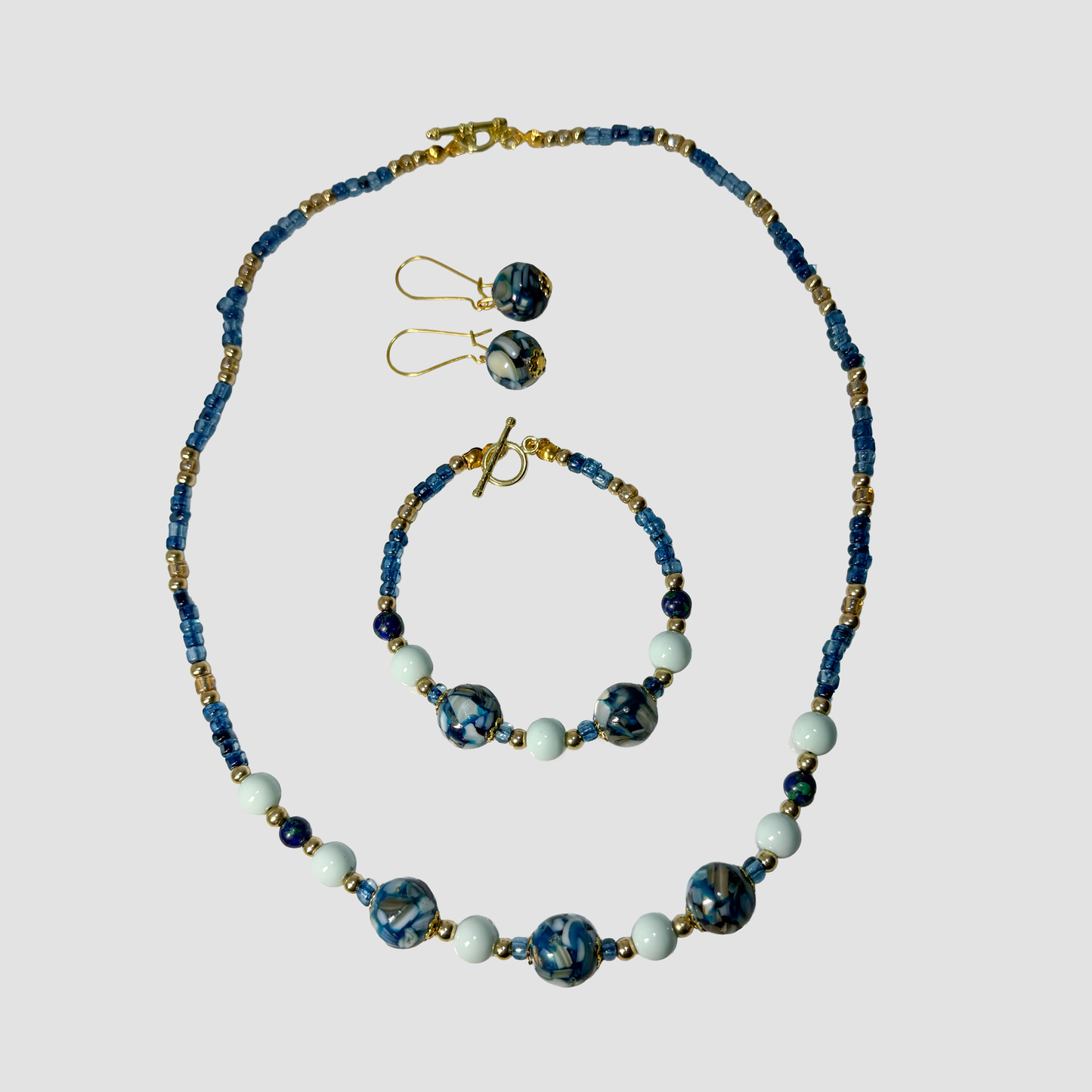Ocean Mosaic Beaded Jewelry Set — Necklace, Bracelet & Earrings