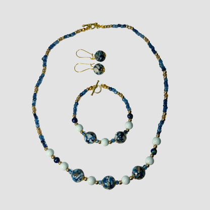 Ocean Mosaic Beaded Jewelry Set — Necklace, Bracelet & Earrings
