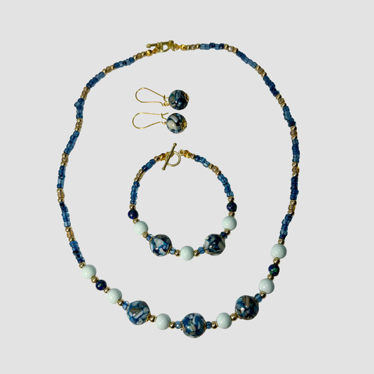 Ocean Mosaic Beaded Jewelry Set — Necklace, Bracelet & Earrings