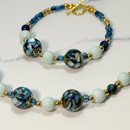 Ocean Mosaic Beaded Jewelry Set — Necklace, Bracelet & Earrings