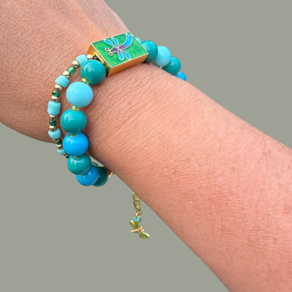 Firefly Bracelet — Cloisonné Dragonfly Double-Strand Beaded Bracelet