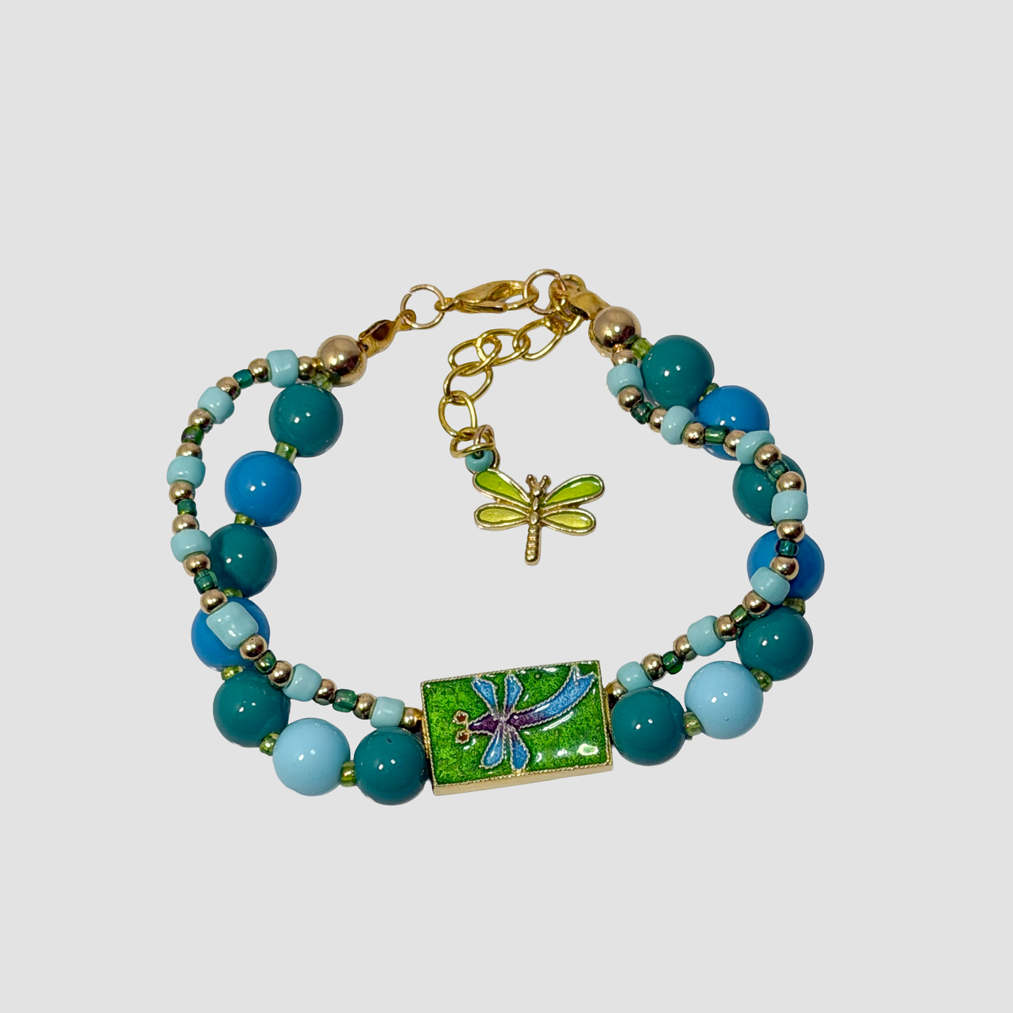 Firefly Bracelet — Cloisonné Dragonfly Double-Strand Beaded Bracelet