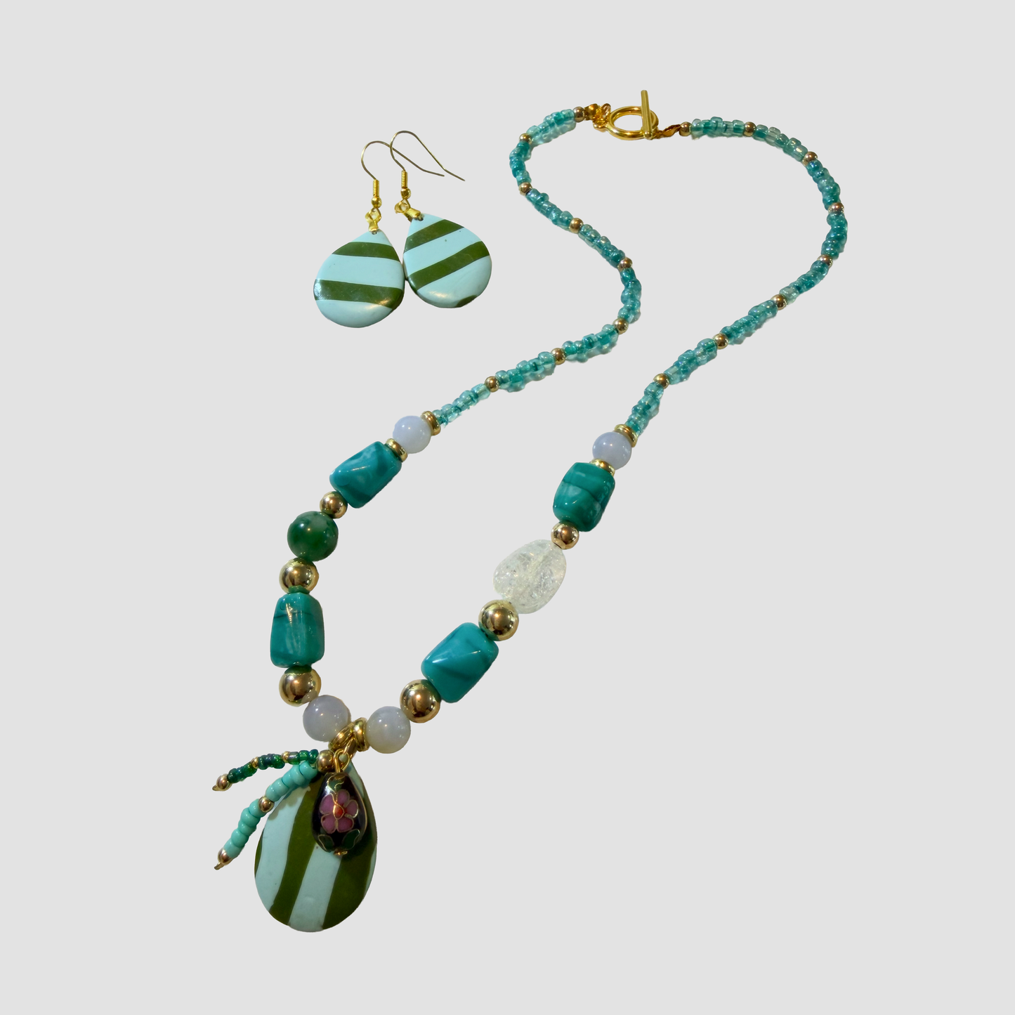 Green Stripes Necklace & Earring Set