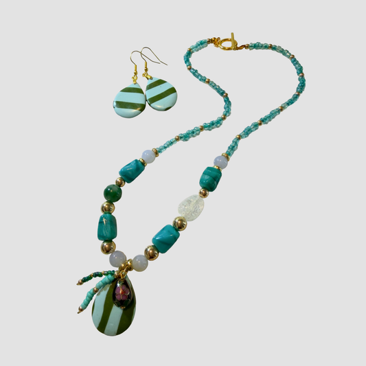 Green Stripes Necklace & Earring Set