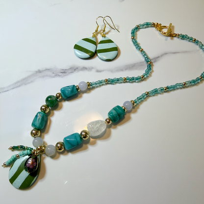 Green Stripes Necklace & Earring Set