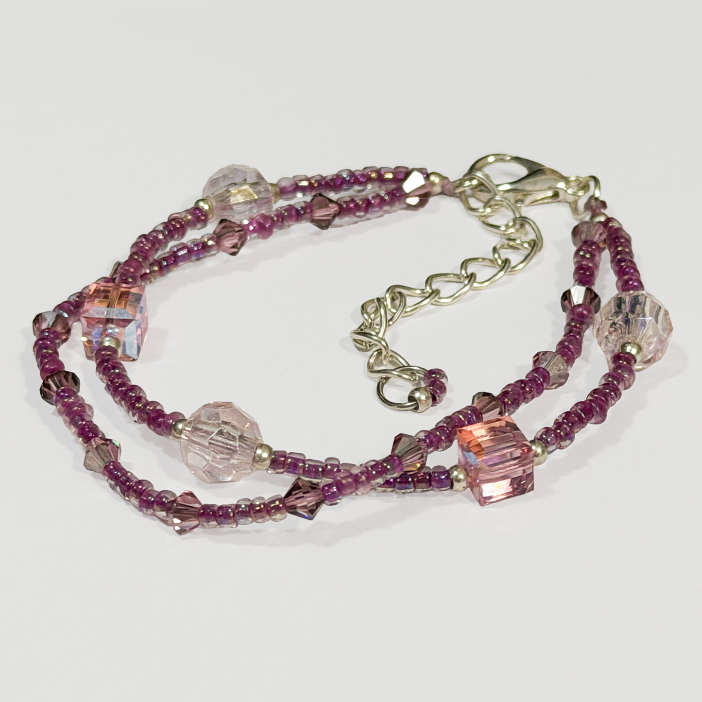 Pink Crystal Double-Strand Beaded Bracelet