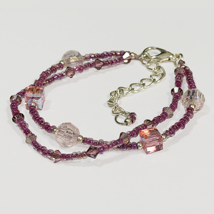 Pink Crystal Double-Strand Beaded Bracelet