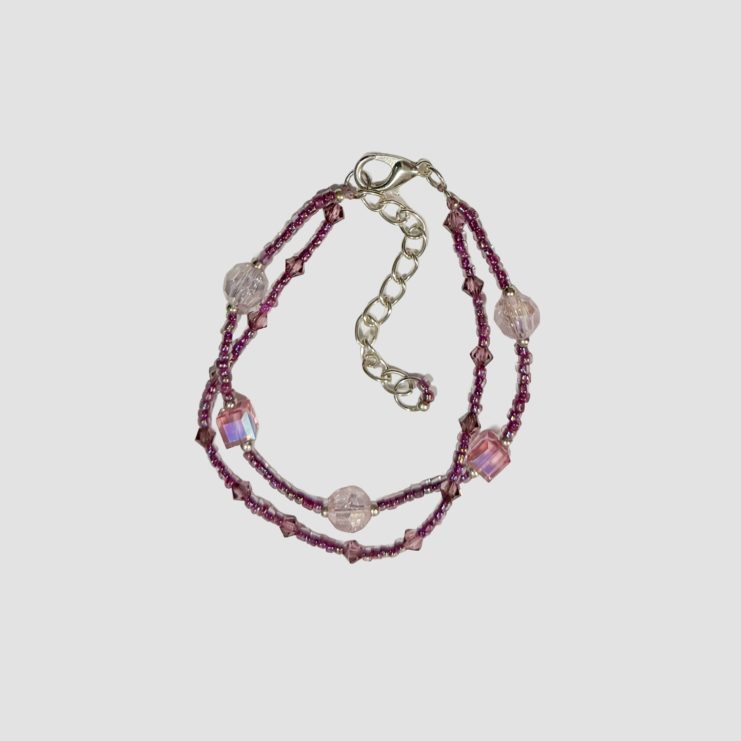 Pink Crystal Double-Strand Beaded Bracelet