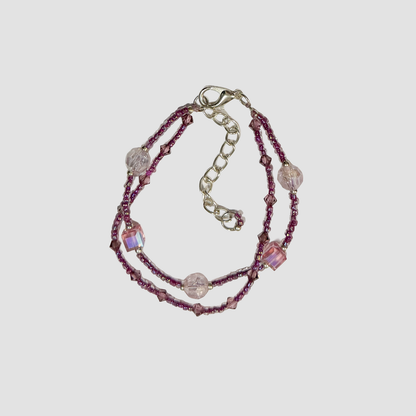 Pink Crystal Double-Strand Beaded Bracelet