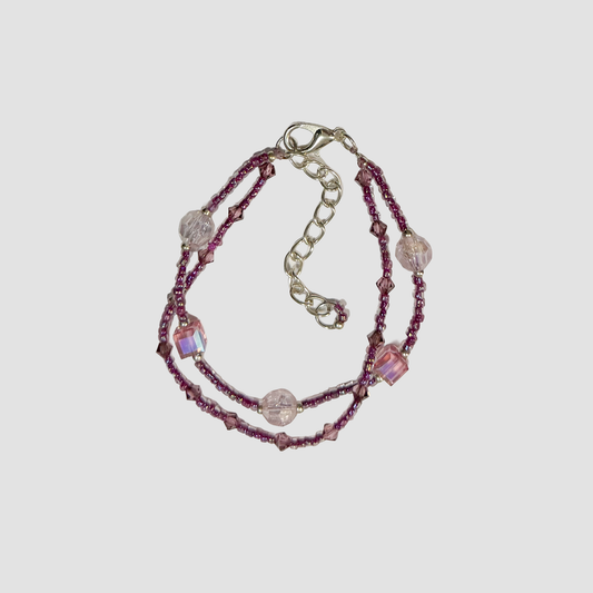 Pink Crystal Double-Strand Beaded Bracelet