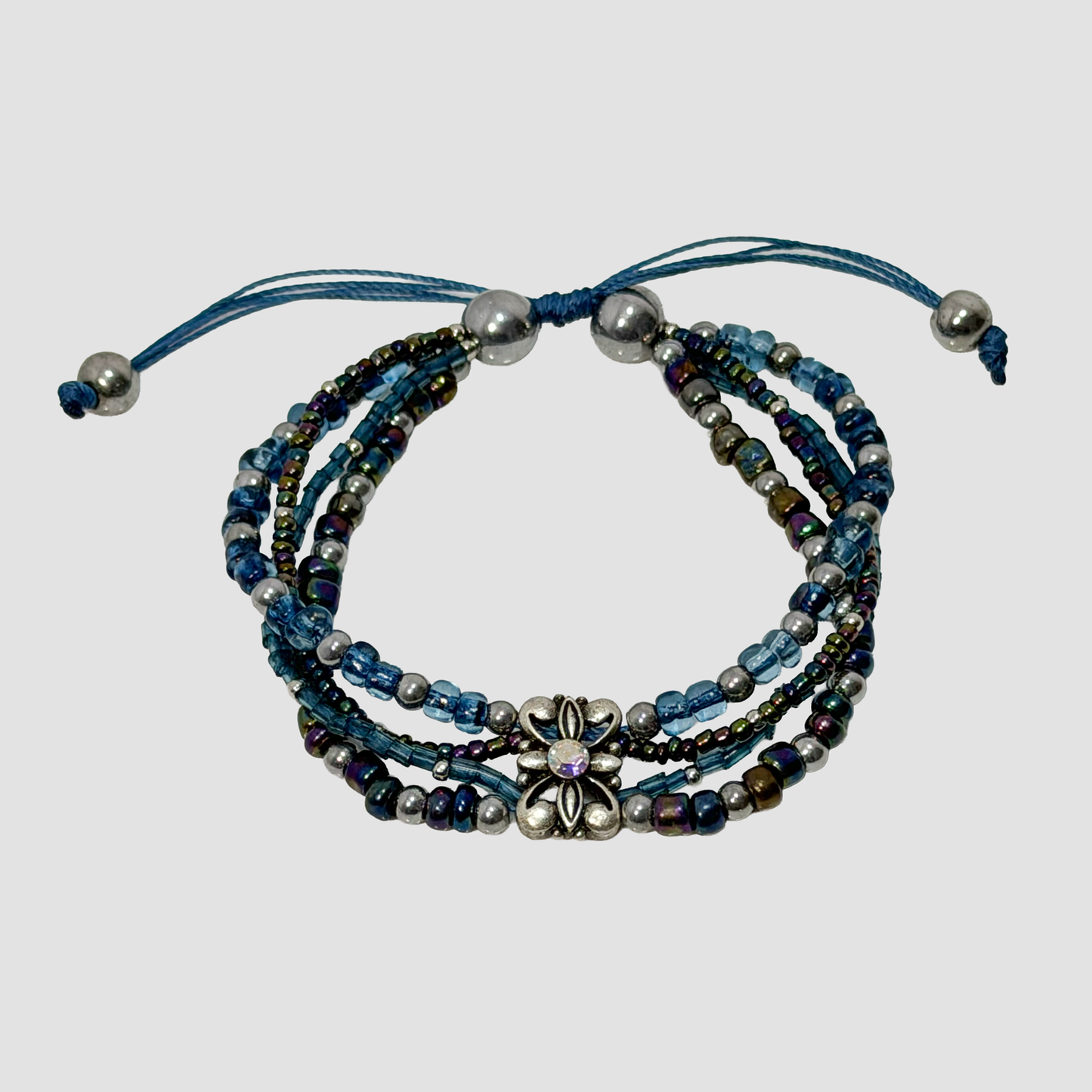 Blues & Silver Multi-Strand Beaded Bracelet