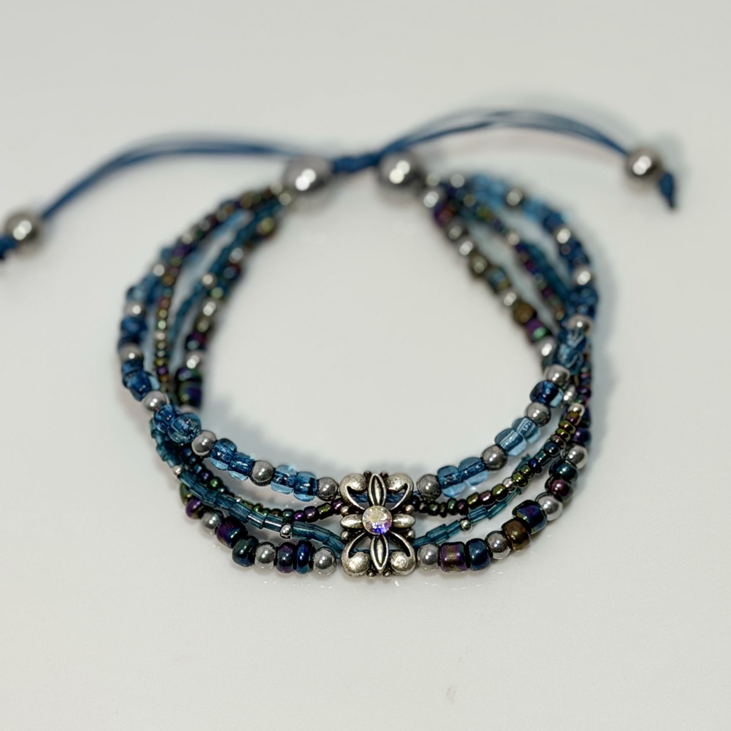 Blues & Silver Multi-Strand Beaded Bracelet
