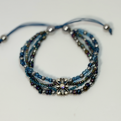 Blues & Silver Multi-Strand Beaded Bracelet