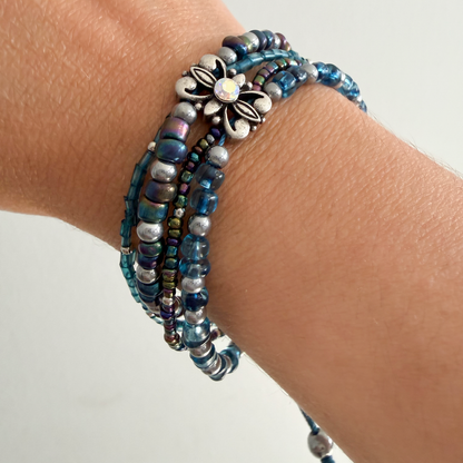Blues & Silver Multi-Strand Beaded Bracelet