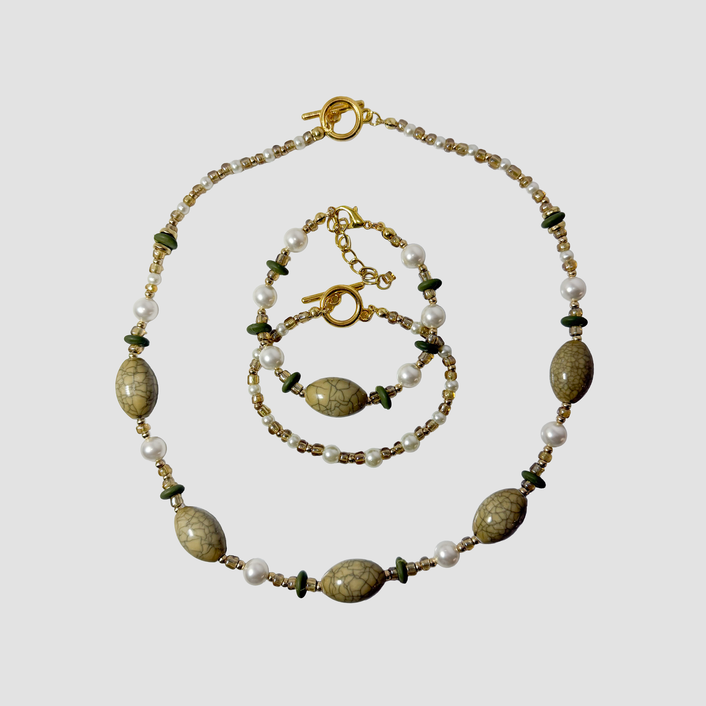 Golden Meadow Pearl & Agate-Style Necklace & Bracelet Set