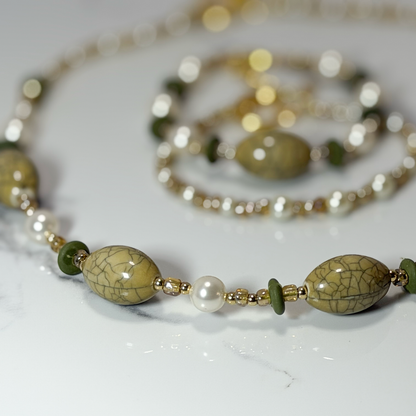 Golden Meadow Pearl & Agate-Style Necklace & Bracelet Set