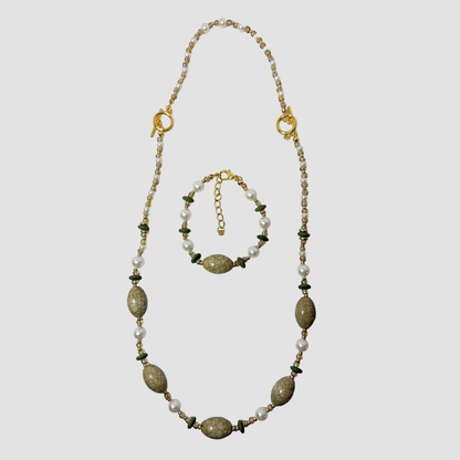 Golden Meadow Pearl & Agate-Style Necklace & Bracelet Set