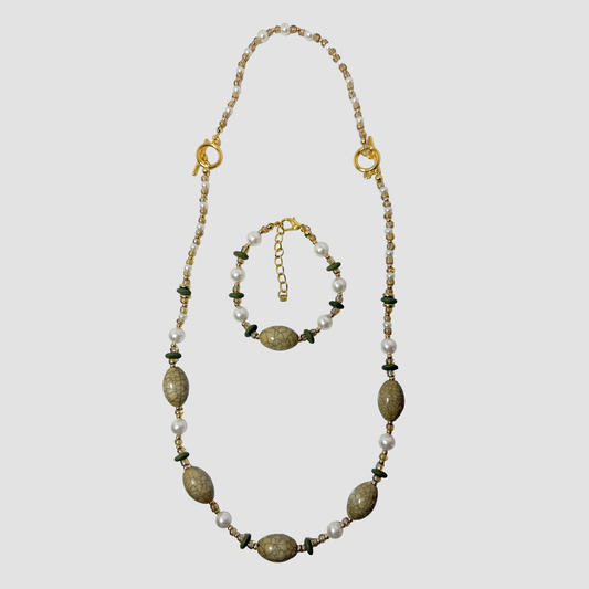 Golden Meadow Pearl & Agate-Style Necklace & Bracelet Set