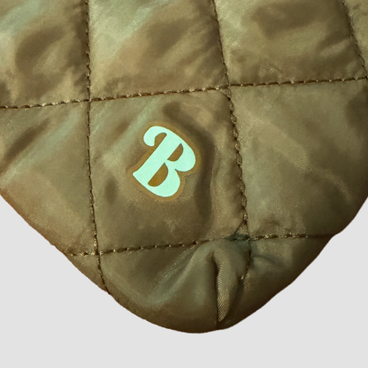 Quilted Cosmetic Bag – Moss Green, Personalized with Gemstone Charm